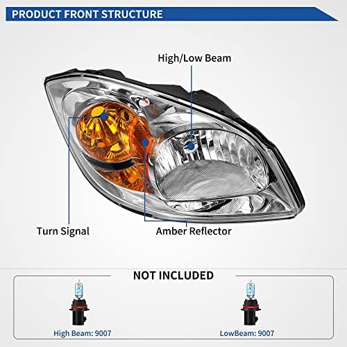 Фаровете OEDRO в събирането Съвместими с фарове Chevy Кобалт 2005-2010/Pontiac G5 2007-2010/2005-2006 Г. Pontiac Pursuit Хромиран корпус От страна на водача и пътника