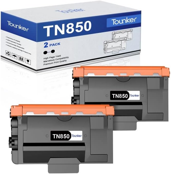 Касета с тонер TN850 TN 850 Подмяна Съвместима тонер за Brother TN850 TN820 TN 850 TN-850 за принтер Brother HL-L6200DW MFC-L5850DW MFC-L5900DW MFC-L5700DW HL-L5200DW High Yield (2 черни)