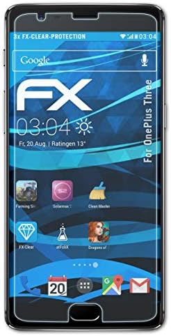 Защитно фолио atFoliX, съвместима със защитно фолио OnePlus Three Screen Protector, Сверхчистая защитно фолио FX (3X)