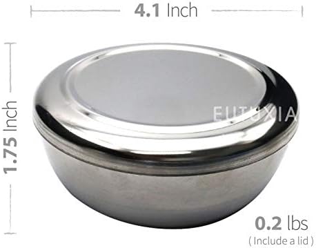 Купа за ориз Eutuxia Корея от неръждаема стомана + Покритие, Комплект от 4 броя. Традиционно, през Цялата и небьющийся. Дръжте ориз или супа топли в метална купа. Произведено в Корея. 스텐밥공기