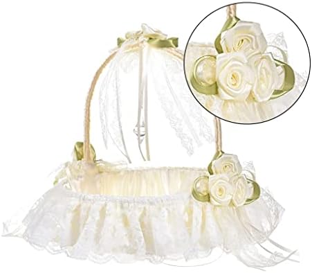 XJJZS сватбен рози цвете момиче кошница дантела на флорални лък сватба, годеж парти цветни бонбони булката количката