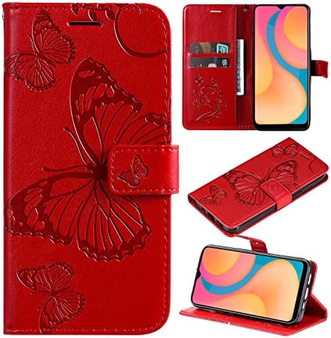 Чанта-портфейл XYX за LG Stylo 6, Тисненая Голяма Пеперуда, Защитен калъф за вашия телефон от Изкуствена кожа Премиум-клас с панти капак и Отделения за карти за LG Stylo 6, Червено