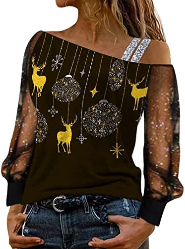 Дамски Блузи с пайети, Дамски Окото Тениска с принтом под формата на пайеток, Тениска с открити рамене, Блуза, Блузи
