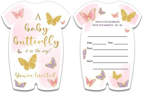 Покани Картички във формата на Розова пеперуда за момичета на парти в чест на рождения ден на с Конвертами, Определени от 20 Пеперуди, Покани за детски душ, Попълнете Интервал