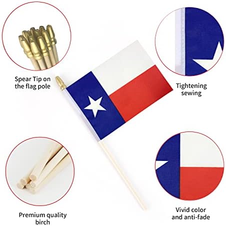 Флаг на щата Тексас Лебэй Мини Малки Ръчни Знамена-Пръчки 4x6 Инча 12 Бр.