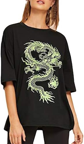 Дамски Модни Тениска с Принтом Китайски Дракон Kaidou, с Къс ръкав и кръгло деколте, Свободни Топове