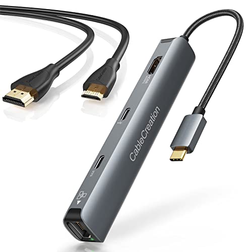 Многопортовый адаптер C USB Хъб в комплекта USB-C-hub CableCreation 6 в 1 с кабел CableCreation Mini HDMI-HDMI