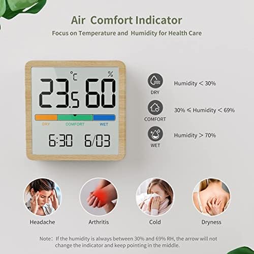 SAWQF LCD цифров часовник влага Стаен Термометър, Влагомер за домашния Офис, Тенис на измерване на температурата и влажността (Цвят: черен размер: както е показано)