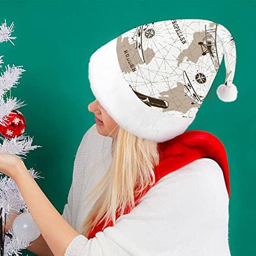 Ретро Въздушен Маршрут, Карта на Света, Коледни Шапки на Едро Шапки за Възрастни Коледна Шапка за Празници, за да проверите за Коледно Парти