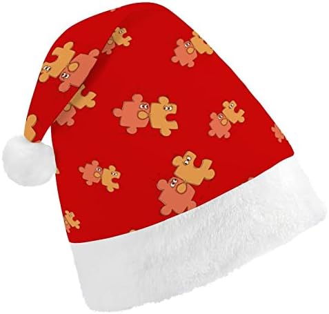 Забавни пъзели, коледна шапка, шапки на Дядо Коледа, къси плюшени шапки с бели ръкавели за мъже и жени, украса за коледното парти