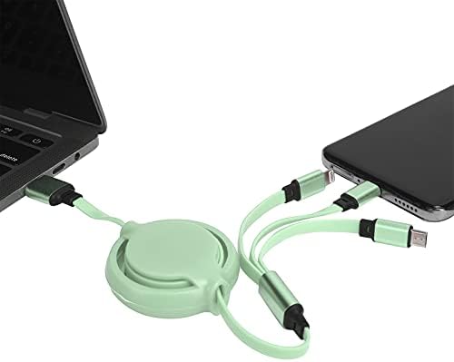 Кабел за Мультизарядки, 3 в 1 Прибиращ се Кабел за по-бързо Зарядно устройство, Кабел за бързо зареждане с няколко USB-кабели за свещи пристанища iOS /Type-C / Micro-USB, (3,3 фута / зелен)