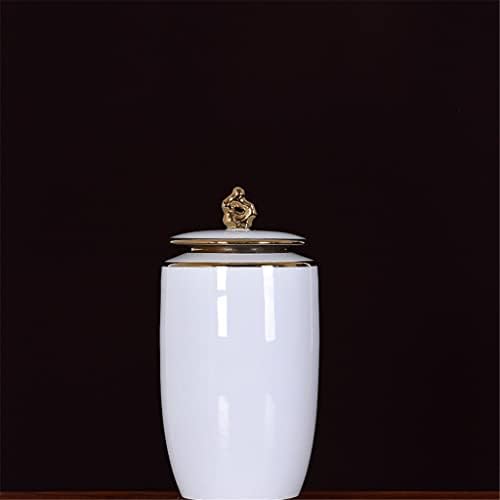 бяла глазурованная керамични банка-ваза за съхранение с капак, Керамични украшение ръчно изработени Банка за чай със Златна дръжка (Цвят: A, размер: B)