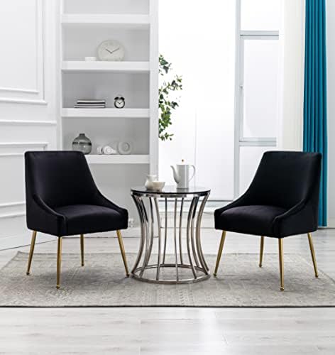 Кадифе, трапезни столове Restworld, колекция от мебели Modern, тапицирани с полирани златисти метални крака, комплект от 4 (черен)