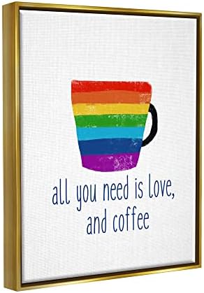 Закусвалня на Чаша за кафе лате Stupell Industries Love & Coffee Rainbow Morning Latte В Плаваща Рамка, Дизайн J. Weiss