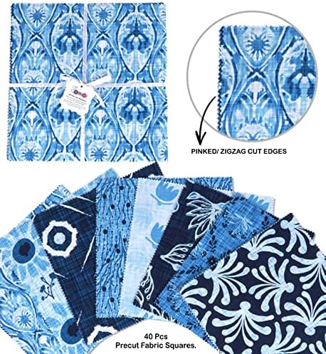 Комплект от памучен плат с принтом под формата на 10-инчов блокове Soimoi, определени за капитониране, очарователни площади, определени за антични шиене със собствените си ръце, средно-син