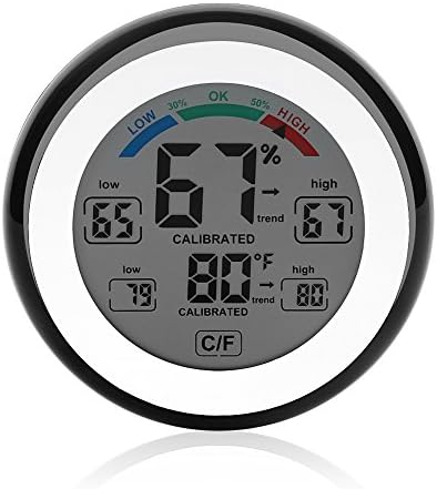 Psytfei през Цялата Цифров Сензор на Влажност Монитор Електронен Измерител на Температура и Влажност на въздуха LCD Дисплей Вътрешен Външен Термометър за Оранжерии Домашната Кухня (черен)