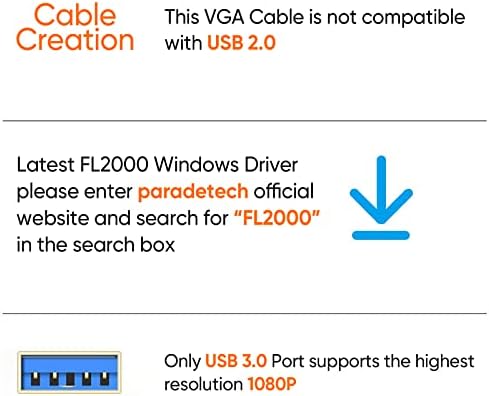 CableCreation Кабел USB 3.0 VGA 10 Фута (чип FL2000DX), кабел-USB адаптер-VGA 1080P при 60 Hz, външна видео карта, поддържа само Windows 10/8.1/8/7 (без XP /Vista /Mac OS X), черен