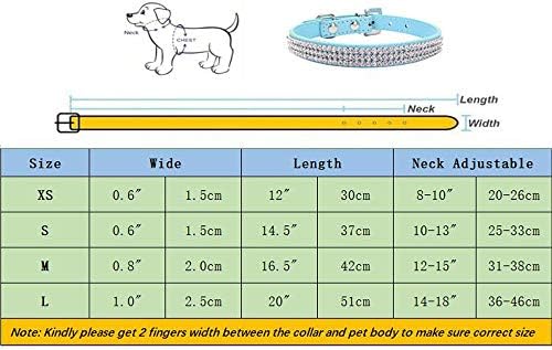 Dogs Kingdom 12-20 Регулируема По Дължина Кожен Нашийник с Шипове от Планински Кристал за Малки или Средни домашни любимци, Черен, M