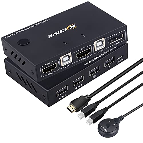 KVM switch Displayport, HDMI и 2 usb, KVM превключватели MLEEDA за 2 от компютрите използват една клавиатура, мишка, принтер и 1 монитор с функция за DP-HDMI, външен източник на захранване не се изисква