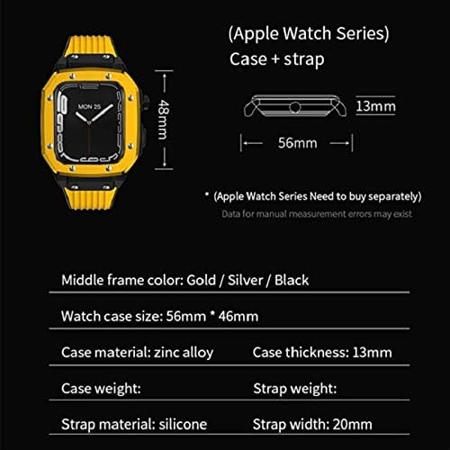 Корпус часа от сплав AZANU Каишка за Apple Watch Band Series 7 45 мм Луксозен Метален Гума комплект за промяна на часа от Неръждаема Стомана, 44 мм 42 мм и Каишка за часовник (Цвят: 10 мм Златна закопчалка размер: 44