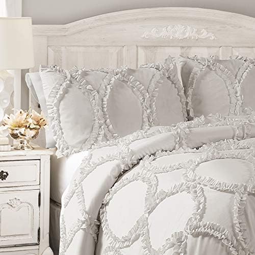 Комплект Спално Бельо Lush Decor King Светло Сиво Стеганое одеяло Avon с Къдри от 3 Теми и Наволочками