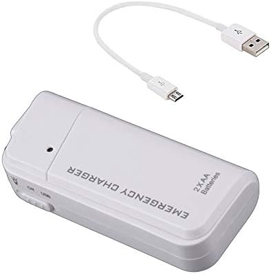 Работи от Success4Sport Преносимо зарядно за пътуване, тип АА, което е съвместимо с вашия LG 15Z95P-P. ADB9U1, аварийно повторно зарядно устройство с led подсветка! (Изисква се от 2 батерии тип АА батерии, USB-C) [Бял]