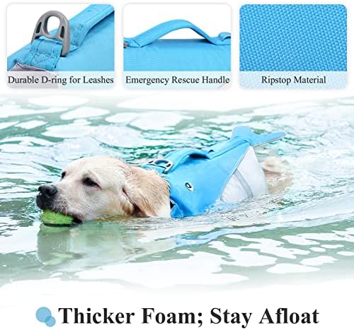 Спасителна жилетка за кучета VIVAGLORY, Спасителна Жилетка за кучета за плуване и каране на лодка, Спортен Стил, Синьо, Малък