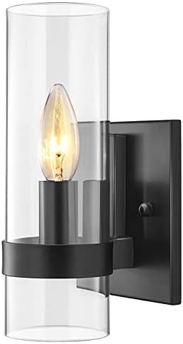 EE Eleven Master Стенни Лампи Модерна Черна Боя, на Основата с Прозрачни Стъклени Абажуром, Стенни лампи с 1 Лампа, монтиран на стената Лампа за Баня, Спални, Антре