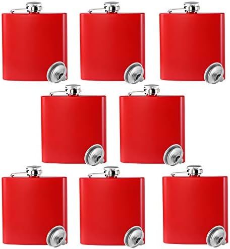Фляжка за алкохол матово-червен от неръждаема стомана, запечатани, с фуния, 6 унции, комплект от 8