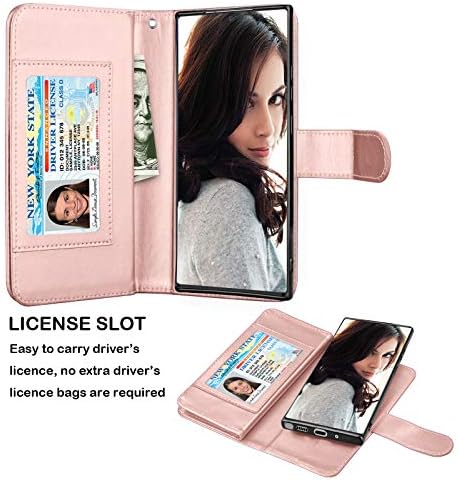 Калъф NJJEX Galaxy Note 20, Чанта-портфейл за Samsung Note 20 5G, [9 Слотове за карти] Притежател на кредитна карта от изкуствена кожа, флип-надолу благо-благо [Подвижни], Магнитна поставка за телефон и каишка за Galaxy