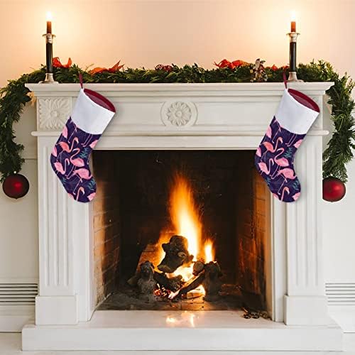 Сладък Коледен Отглеждане с Фламинго, Коледна Елха, Висящи Чорапи за Камината, с Къси Плюшени Белезници, Украса за Дома Празнични Партита