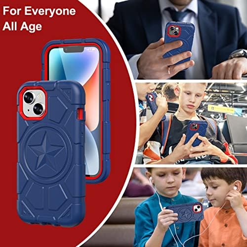 TIMISM Разработена за iPhone 14 Case 2022 / iPhone 13 Case 2021 (6,1 инча), защита от падане на военен клас, траен Сверхпрочный Здрав Защитен калъф за iPhone за деца, момчета и мъже, тъмно синьо + червено