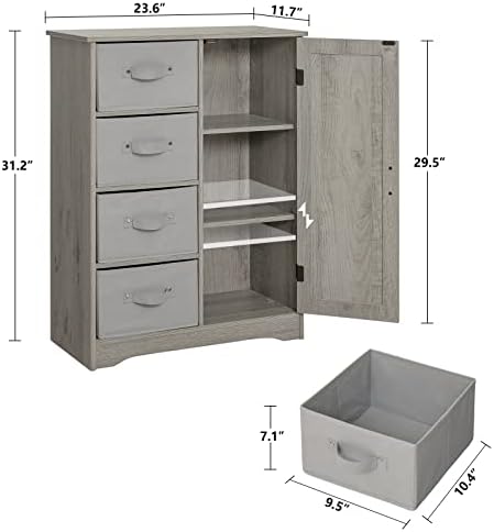Шкаф за съхранение на usikey с 4 Подвижни чекмеджета и 1 Като, Открит Шкаф за съхранение в Банята с регулиращи се рафтове, Страничната Органайзер за всекидневна, Спални, Баня, Сив