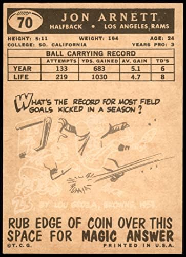 1959 Topps 70 Джон Арнетт Лос Анджелис Рэмс (Футболна карта) EX/MT Овни USC