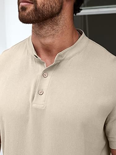 Мъжки дрехи LUBOSE от две части, Мъжки однотонная риза на пода-копчета и Шорти (Цвят: каки, Размер: Малък)