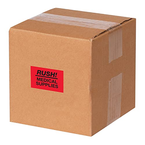 Aviditi Tape Logic 2 x 3, Флуоресцентно Червен предупредителен стикер Rush Medical Supplies за транспортиране, обработка и опаковане (1 Ролка от 500 на етикети)