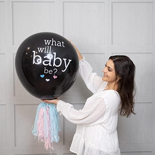 Компанията Baby Surprise Co. Какво Ще Е Бебето? Разкриващ пол балон | 36-Инчов Балон за момчета или Момичета с мини топки и Конфети | Чудесни Идеи за детската душа, Разкрива Пода, с Гръб Въздушно топка | Черен