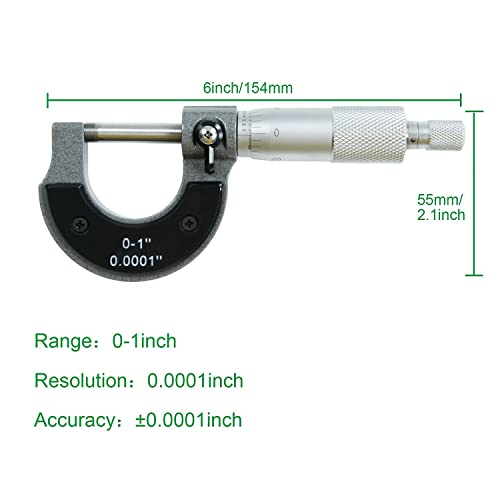 Външен Микрометър Rigckoml, Микрометър за Машиниста 0-1 , Набор от Градуировочных Микрометра 0,0001, Инструмент за Машиниста, Точност Микрометър от сплав, Микрометър с Лазерно Гравиран, Стандартно с Корпус