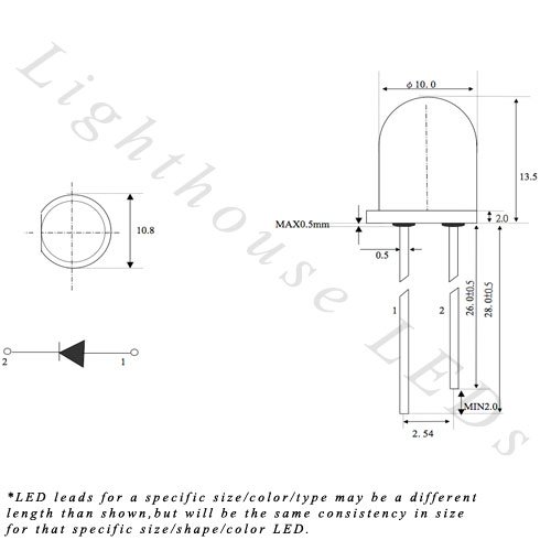 ултравиолетов светодиод с кръгла горна част 10 mm /лилаво - Ултра ярък (опаковка от 20 броя)