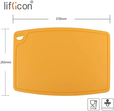 Дъска за рязане от дебела силикон Liflicon 12,6 x 9,1 с назъбвания, за сок, удобна дръжка, може да се мие в миялна машина -оранжев