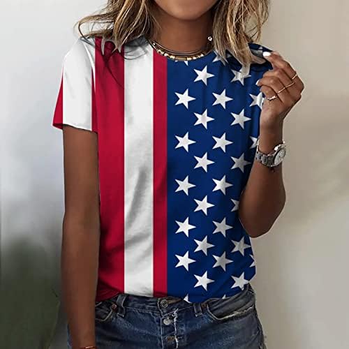 Патриотични Ризи за Жени, Тениски с Флага на САЩ, Летни Ежедневни Блузи, тениски с Къс Ръкав, Удобна Свободни Тениски, Потници