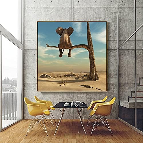Забавен Слон в едно Дърво, Модерна живопис върху платно, Постери на Скандинавскую тема Щампи скандинавски Куадрос Стенни Художествена Картина за вашия интериор, Хол с висококачествена картина с маслени бои (без рамка,