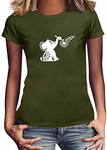 Дамски Хубава Графична Тениска Със Забавна Принтом Слон и Глухарче, Графична Тениска С изображение на Животни, Ежедневни Ризи С Къс Ръкав