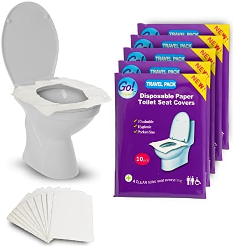 За еднократна употреба Хартиени Покривала за седалките на тоалетната чиния GoHygiene, 50 Опаковки Джобен размер за Пътуване