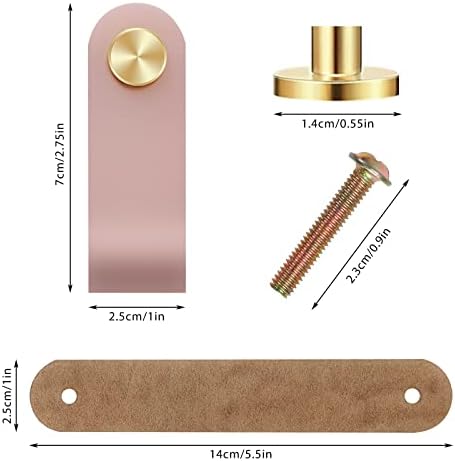 Kweiugfi 4 бр. Розова Кожа Чекмеджето Ръчно изработени, Кожен Чекмеджето, Кожена Дръжка, Дръжка на шкафа, да се занимават с Винтове, за врати на гардероба, Чекмеджето