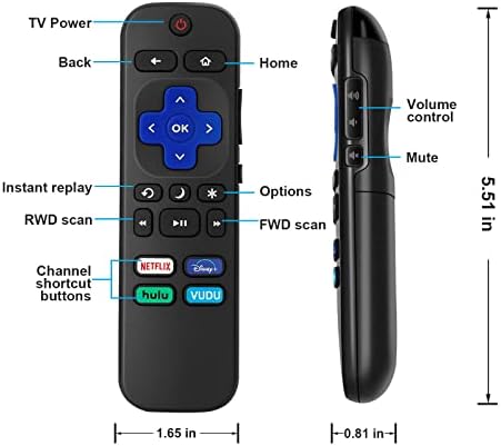 【Комплект от 2】 Взаимозаменяеми дистанционно управление за Roku TV, съвместим с Hisense Roku/TCL Roku/Onn Roku/Philips Roku/Insignia Roku/Sharp Roku TV, дистанционно управление с Netflix, Disney, Hulu, VUDU (не за Roku