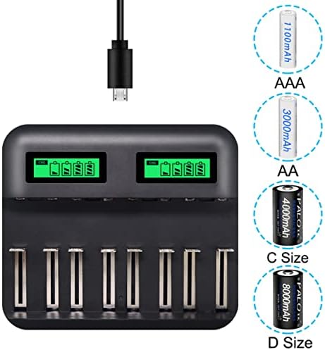 Батерии SOLUSTRE D Cell 3 бр. 8 USB батерии с пристанище, Ni-капацитет AAA с саморазрядкой за с дисплей Универсални C Акумулаторни Цифрови слотове с ниско високо помещение Двойно D LCD-батерия Зарядно Зарядно устройство