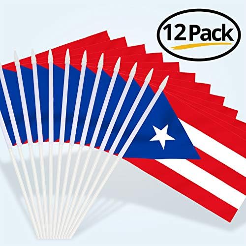 Мини флаг Anley Пуерто-Рико, 12 опаковки - Ръчни Малки миниатюрни знамена Пуерто Рико на клечка - Устойчиви на избледняване и ярки цветове - 5x8 см с трайни шесто и върха на копието