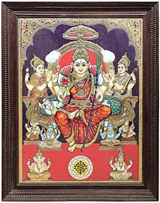 Снимка на Екзотична Индия 43 x 55 Богинята Раджараджешвари Танджоре | Традиционните Цветове С 24-Каратово злато | Рамка от Тиково дърво