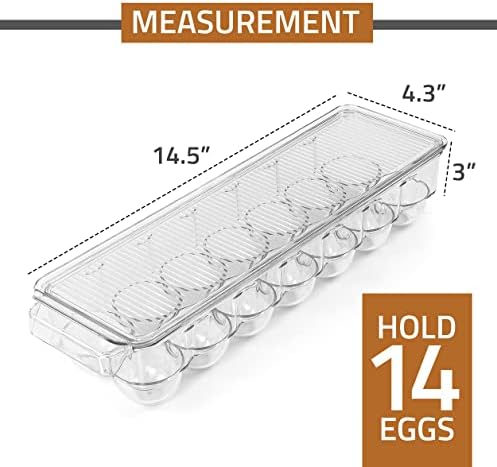 Комплект Utopia Home от 9 организаторите за хладилник - 1 тава за яйца с 14 отделения с капак и дръжка и 8 чекмеджета (4 малки и 4 големи) - Складываемые пластмасови стелажи за склад, кухня - (прозрачен)